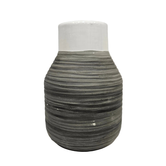 Rustic Ceramic Flower Vase for Home Decor, Tall Grey Decorative Vase for Boho Vases for Table, Mantel, Fireplace, Shelf, Living Room