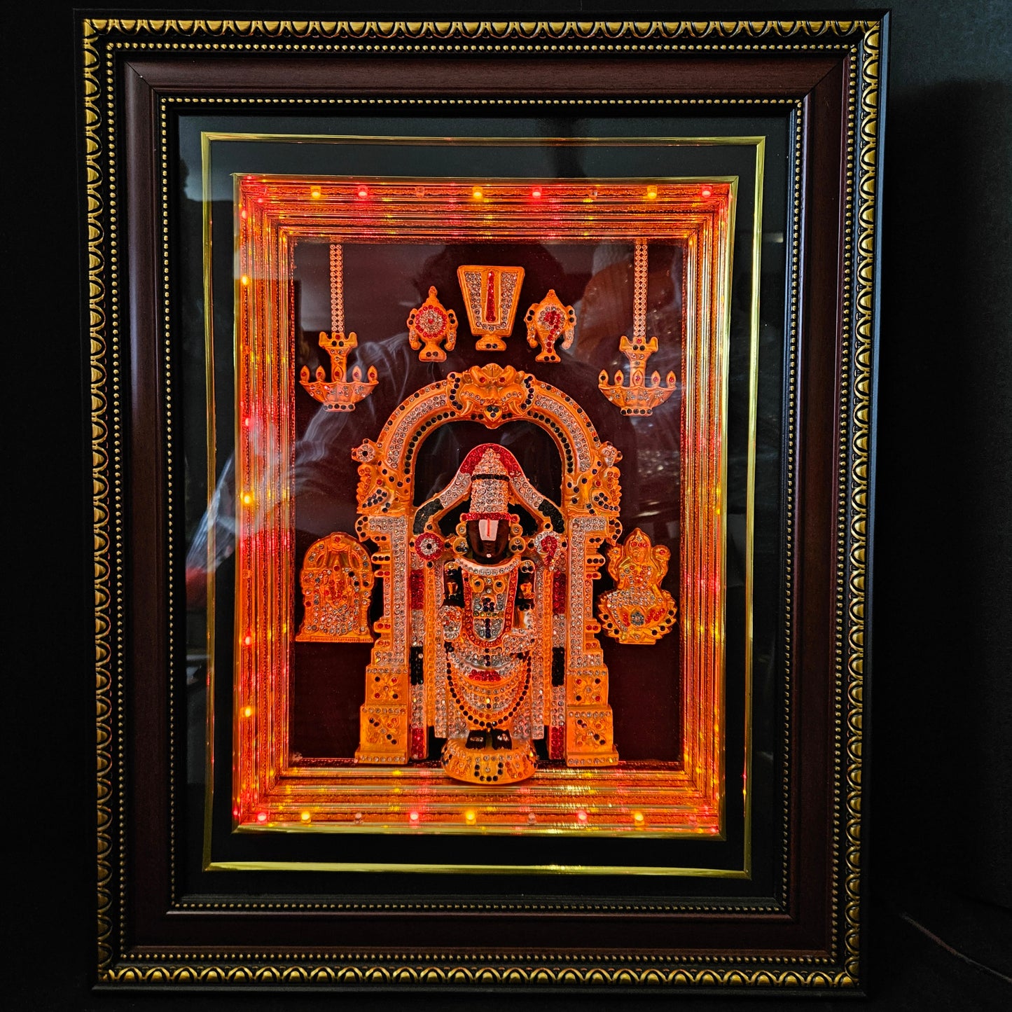 Tirupati Balaji decorated with attractive stones,slokam & multi colour lighting Cabin idol perfect for Marriage gifting,house warming