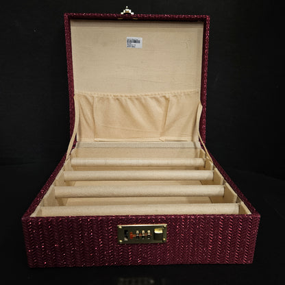 Rectangular maroon colour Wooden Bangle Box 4 Rods & hard Material glitter Desiger Bangle Box with smart locking System box for women's