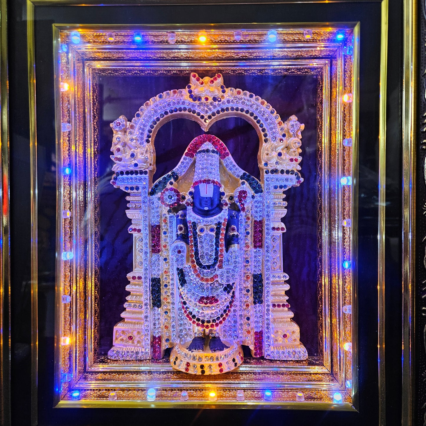 Tirupati Balaji decorated with attractive stones,slokam & multi colour lighting Cabin idol perfect for Marriage gifting,house warming