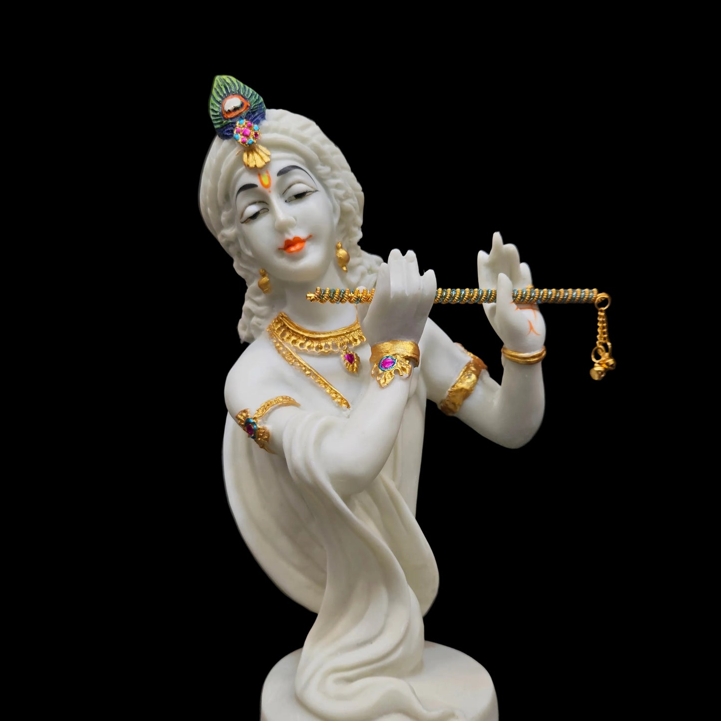 Elegant Lord Krishna Playing Flute Marbel Statue - Home & Office Decor Idol Decorative Showpiece