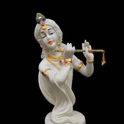 Elegant Lord Krishna Playing Flute Marbel Statue - Home & Office Decor Idol Decorative Showpiece