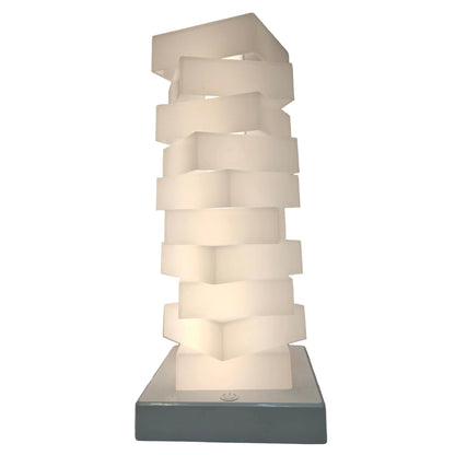 Square touch sensor Table lamp in a unique, stacked white block design