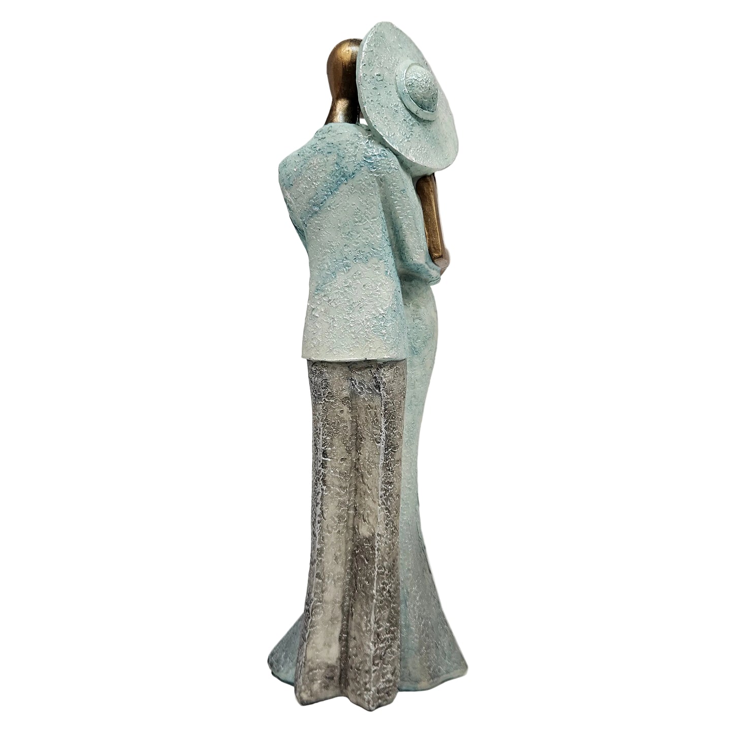 Romantic couple statue is styled with a blue and bronze color finish Showpiece Figurine