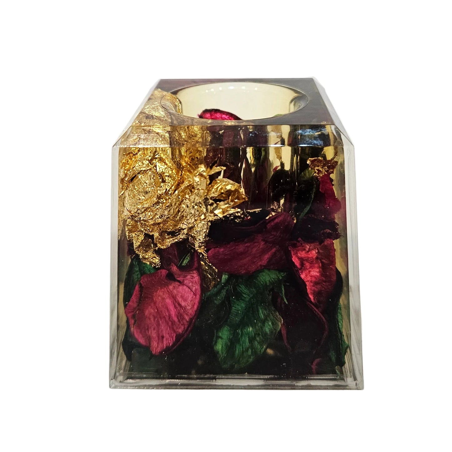 Decoratives Epoxy Resin Pen Stand with Gold Foil & Dry Rose Petals | Desk Organizer for Office, Study Table, Home Decor & Gifting for All Occassions