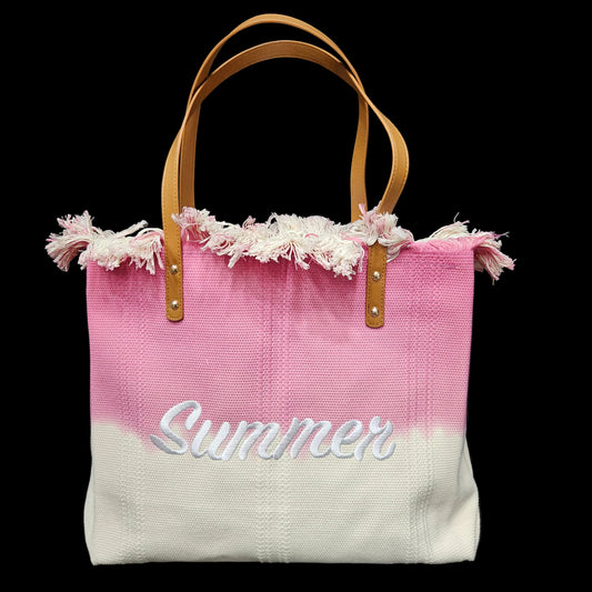 Summer Tote Bag for Women | Gradient Canvas Handbag with Frayed Top & Faux Leather Handles | Large Capacity Shoulder Bag for Laptop, Essentials