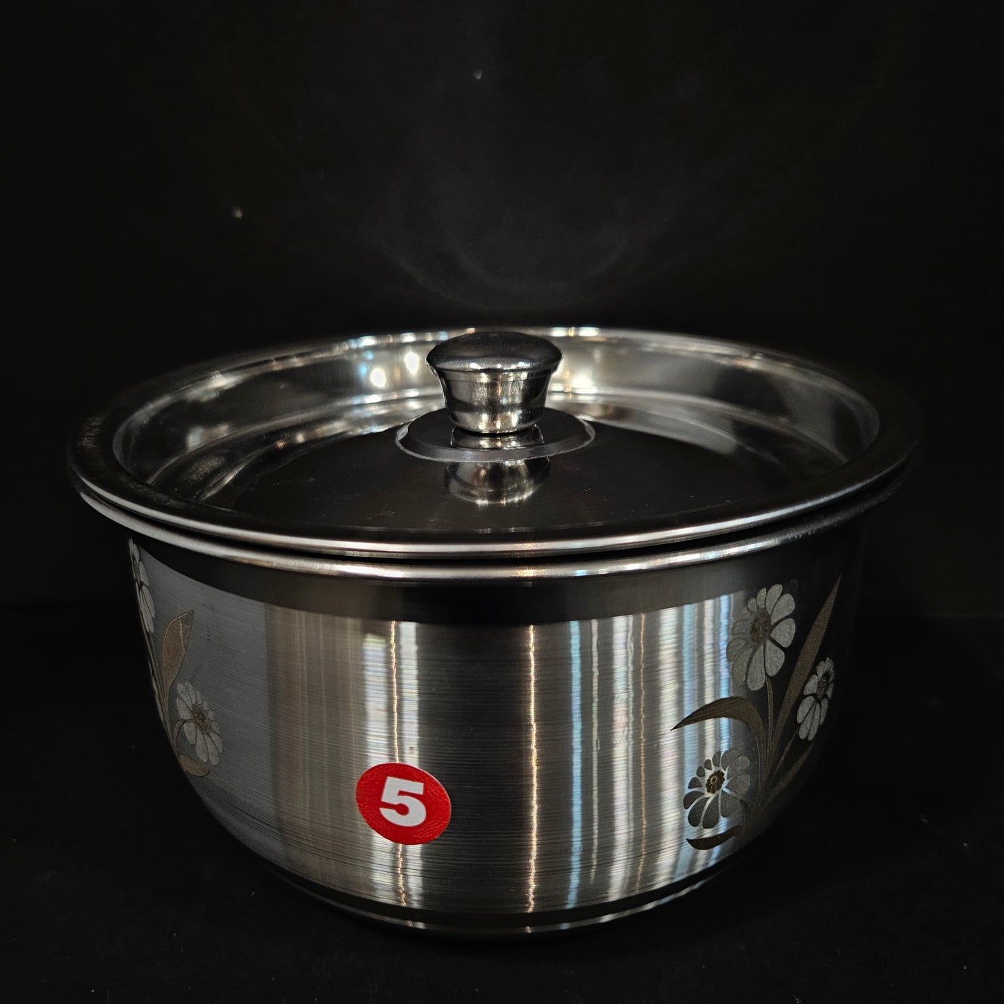 Stainless Steel Round storage box with Floweral Designed lid perfect for Return gifting purpose