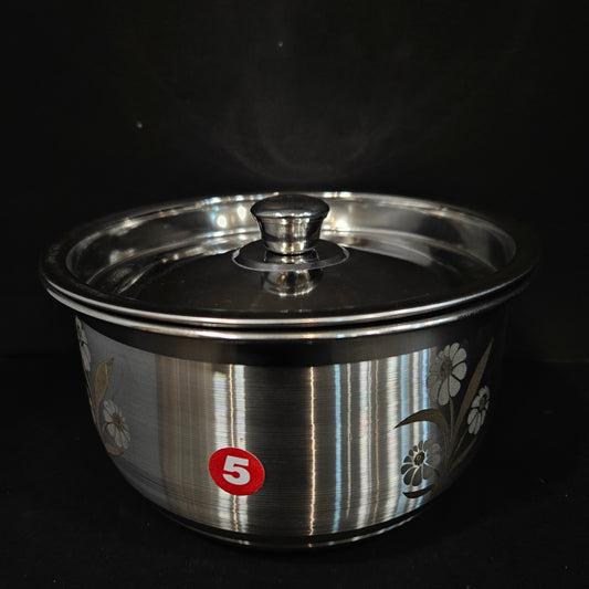 Stainless Steel Round storage box with Floweral Designed lid perfect for Return gifting purpose