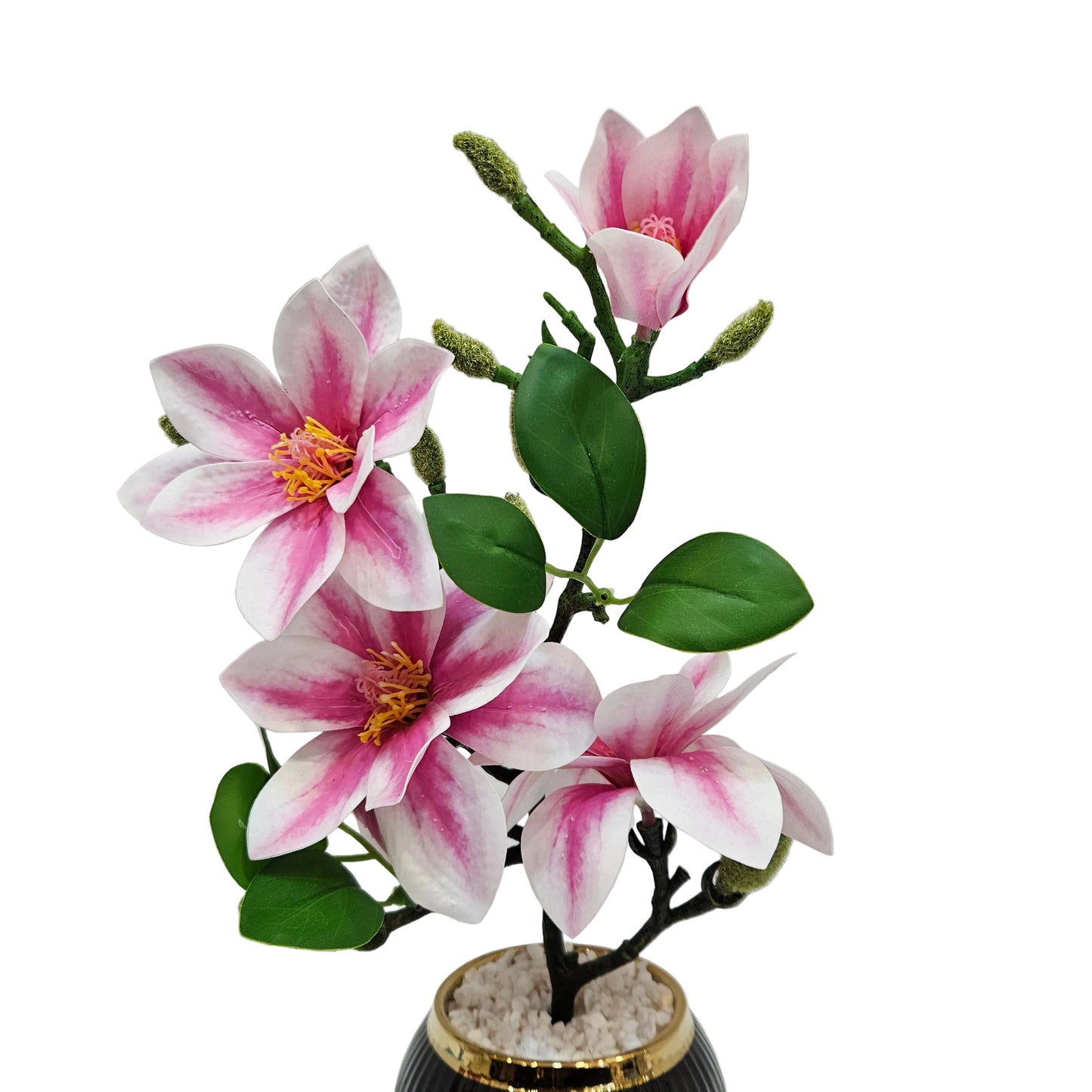Artificial pink magnolia flower stems used for home decoration