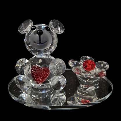 Lilone Valentine Special Clear Crystal Teddy Showpiece Gift for Birthday, Anniversary, Girlfriend and Boyfriend