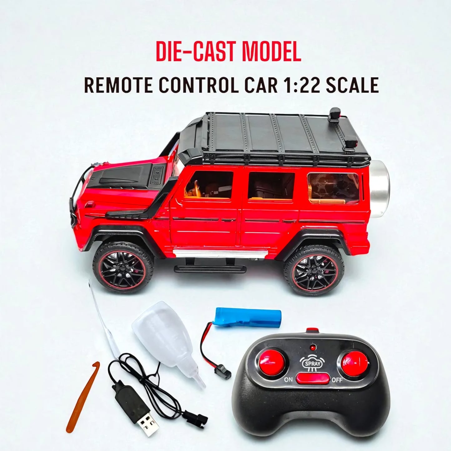 Mercedes-Benz G RC Car, 1:22 Scale,Die-Cast Model with Openable Doors, Lights and Smoke Effects, Toy