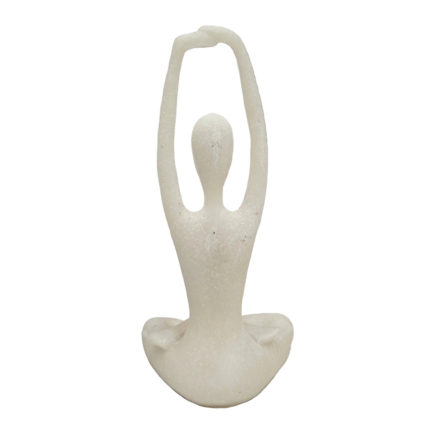 Minimalist yoga lady figurine depicting a meditation pose with hands raised overhead, commonly used as an aesthetic home or office decor showpiece