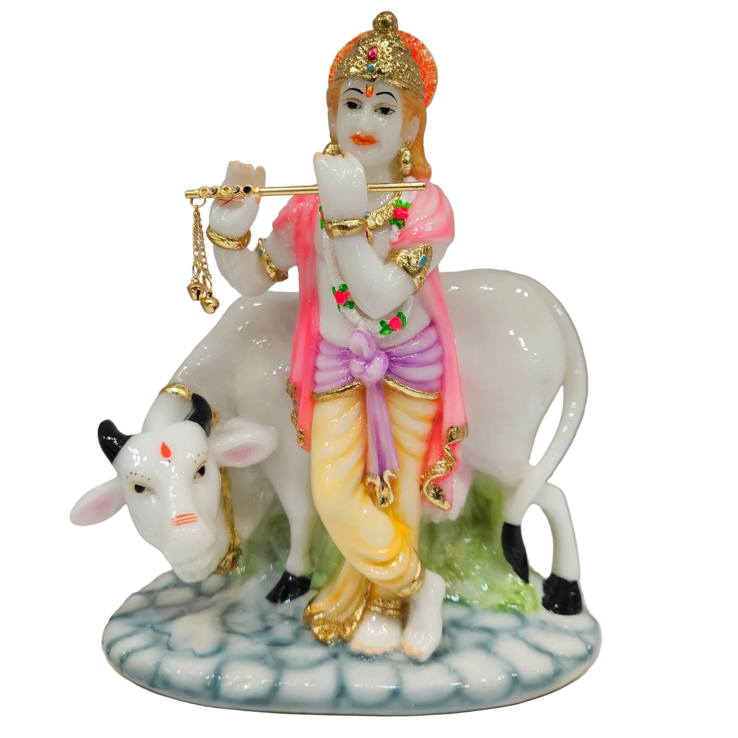 Handicraft Krishna Statue Idol with Cow for Home Office Decor and Pooja Room