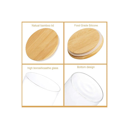 685ml Glass Jar With Wooden lid Round Shape Kitchen Food Storage Glass Jars & Containers with Wooden Lid - for Noodles, Flour, Cereal, Rice, Sugar, Tea, Coffee etc set