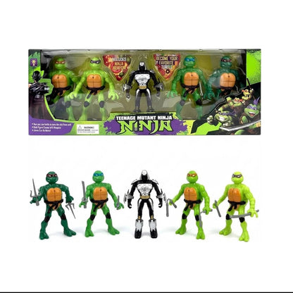 Ninja Turtle Action Figures Set with Weapons, Green Mutant Turtle Toys for Kids, Collectible Fighting Figures Playset, Durable Plastic Gift Toy for Boys & Girls