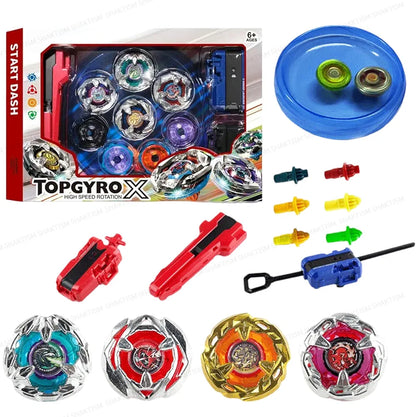 Battling Top Burst Gyro Toy Blade Battle Set with 4 Spinning Tops, 2 Launchers 1 Rapicords, Portable Storage Box, for Kids Ages 6+