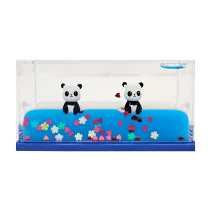 Cute Panda Paperweight Liquid Wave Unsinkable Panda Fluid with Floating Glitter Motion River Desk Decor Showpiece Stress Relief Sensory Toy for Home Office Gift for Kids & Adults