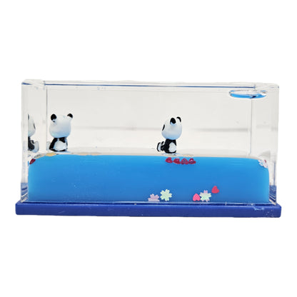 Cute Panda Paperweight Liquid Wave Unsinkable Panda Fluid with Floating Glitter Motion River Desk Decor Showpiece Stress Relief Sensory Toy for Home Office Gift for Kids & Adults