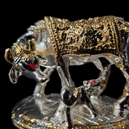 Kamdhenu Cow with Calf for Gold & Silver Plated | Home Decor | Gaay Bachda Cow and Calf for Vastu | Positive Energy | Wealth