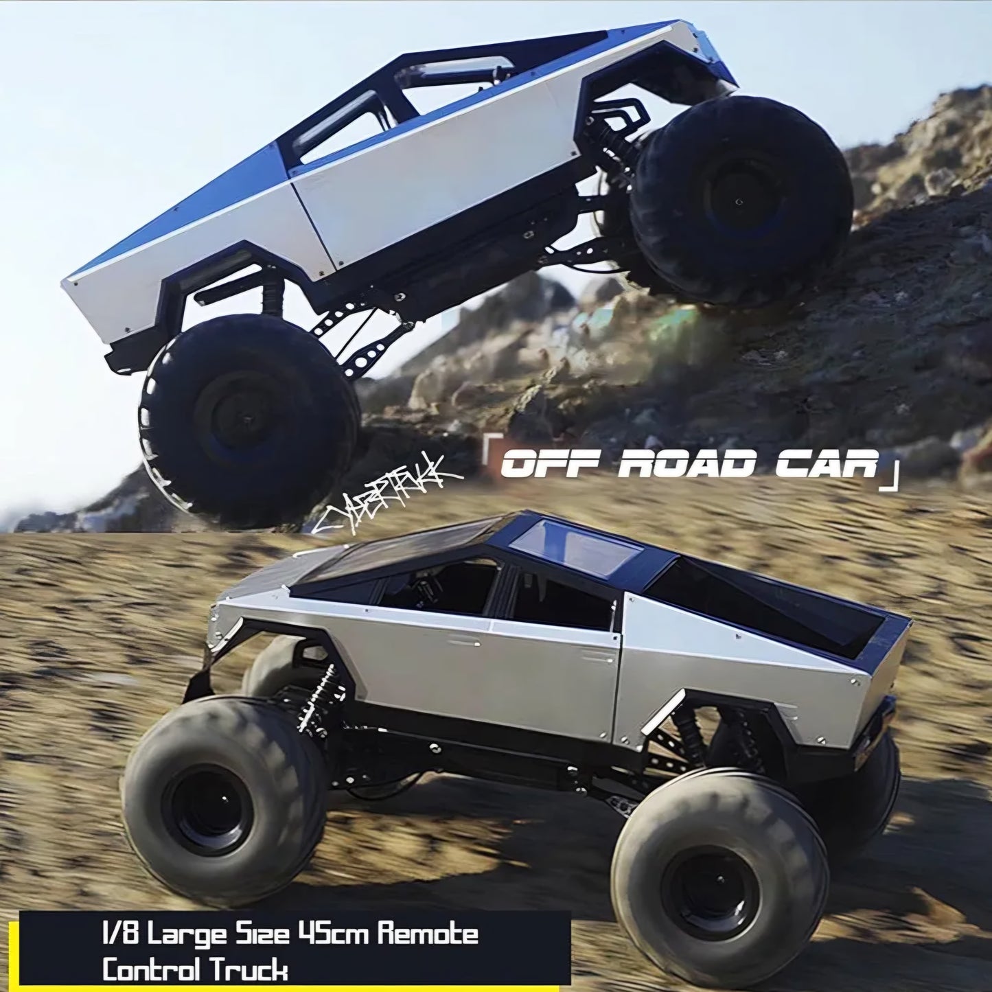 Remote Control Tesla Cybertruck Rock Crawler, with Metal Shell, 2.4GHz 4WD RC Truck with Headlights, Off Road Monster Truck, Birthday and Surprise Gift