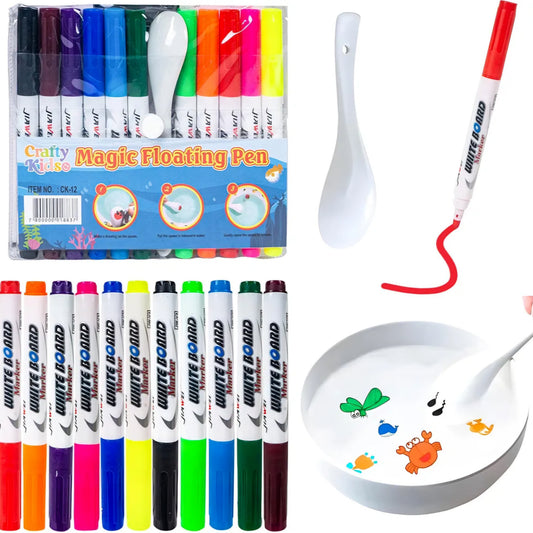 11 Pcs Magical Water Pens, Floating Ink Marker Pen Set for Kids, Water Drawing Kit with Ceramic Spoon, Water-Based Doodle Markers for Drawing, 8+ Years perfect for kids return gifting
