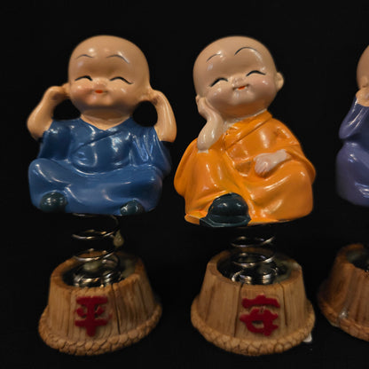 Monk 4 Pcs Little Cute Statue for Car, Monk Spring Set for Car Dashboard or Interior Decoration, Shaking Head Chinese Kunfu Monks Figurine