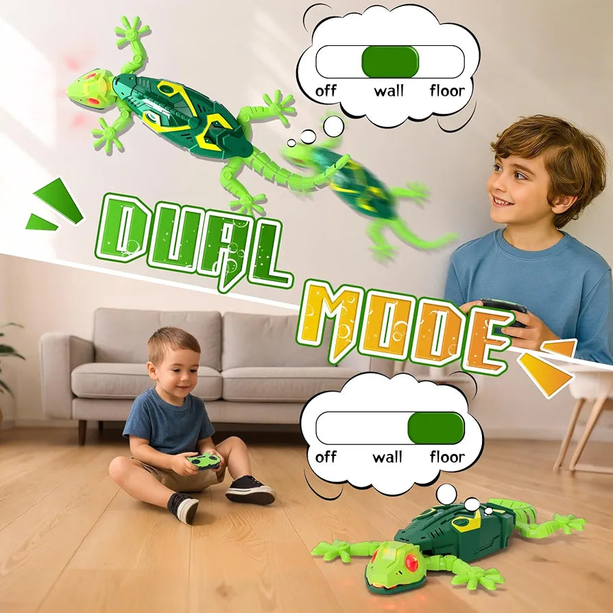 Gecko Wall Racer, Remote Controlled Gecko on the Wall Toy, with Luminous LED Eyes, Realistic Movements, Interactive Robot Toy Gift for Boys Girls from 3 Years