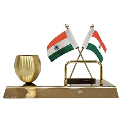 Engraved Desktop Indian Flag With Pen Stand and Viciting Card Holder Independence Day Corporate Gift Item