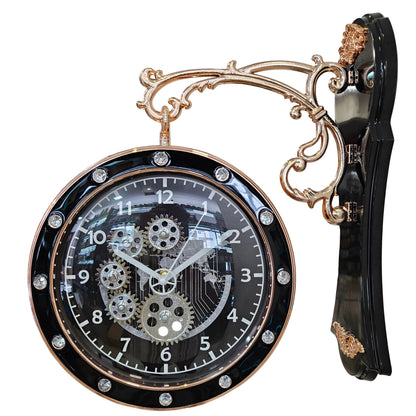 Vintage Style Moving Mechanism Rotating Dual Faced Station Clock Wall Hanging Double Sided Wall Clock