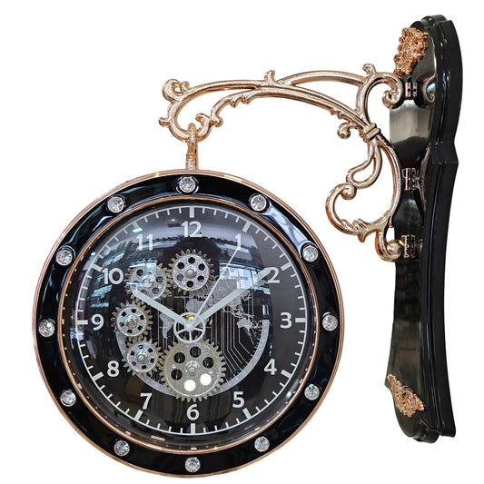 Vintage Style Moving Mechanism Rotating Dual Faced Station Clock Wall Hanging Double Sided Wall Clock