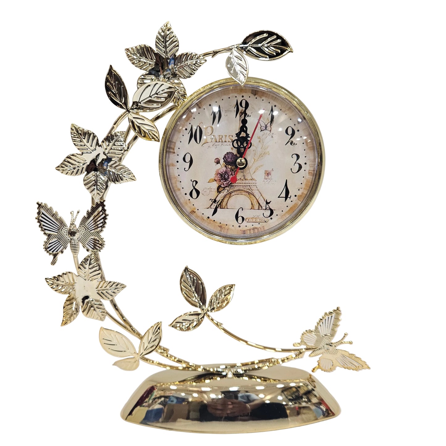 Modern Table Clock, Large Desk Clock with Butterfly Design, Metal Tabletop Clock Silent Non-Ticking with Battery Powered for Bedroom, Living Room