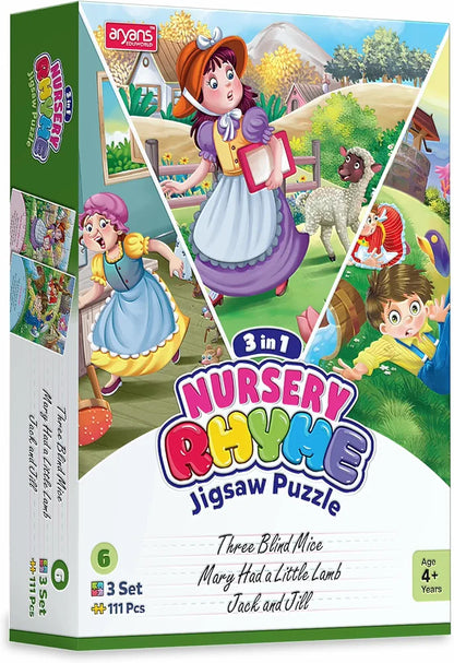 Nursery Rhyme Jigsaw Puzzle for Kids - 3 in 1-3 Nursery Rhymes to Choose - 3 Set - 111 Pieces Stories puzzle set