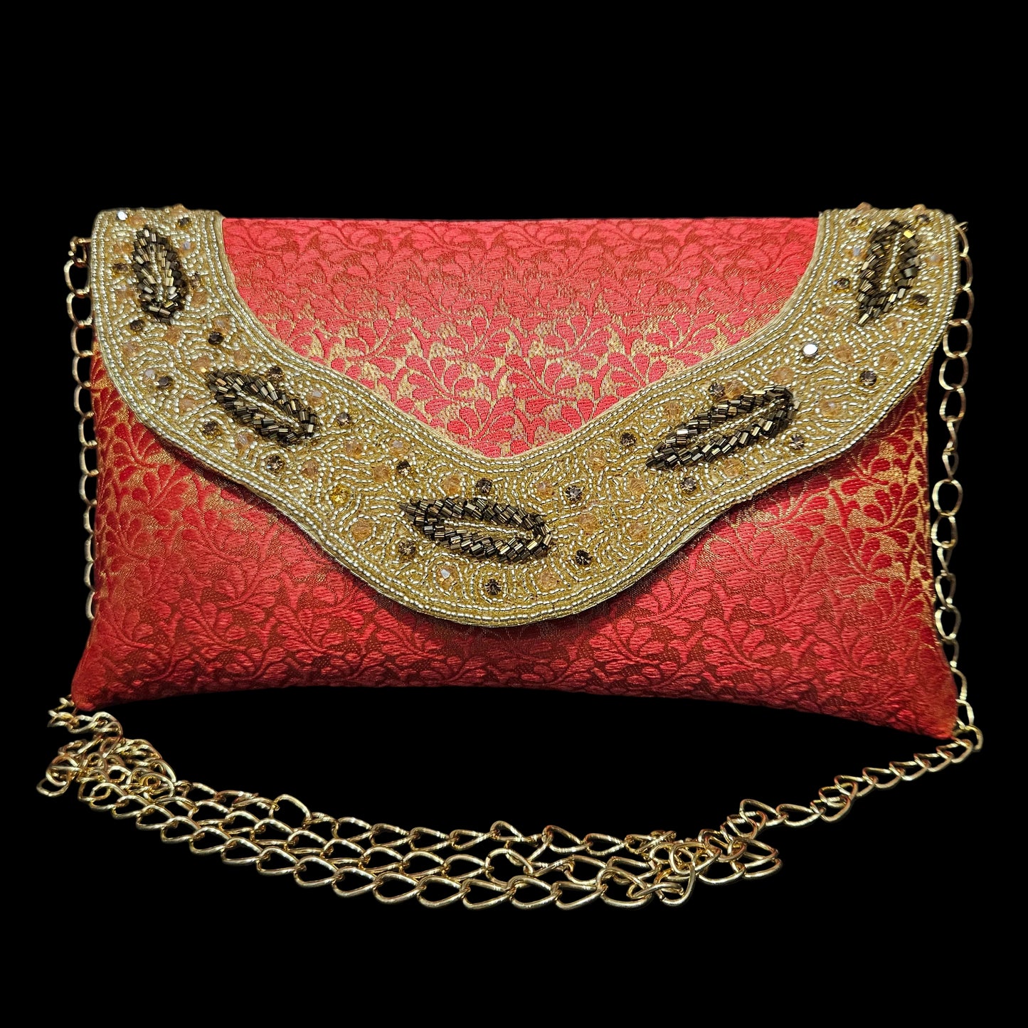 Clutch Purse for Women Girls Handmade Evening Bag with Artificial Beads Flap