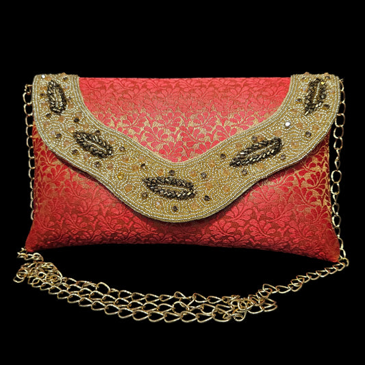 Clutch Purse for Women Girls Handmade Evening Bag with Artificial Beads Flap
