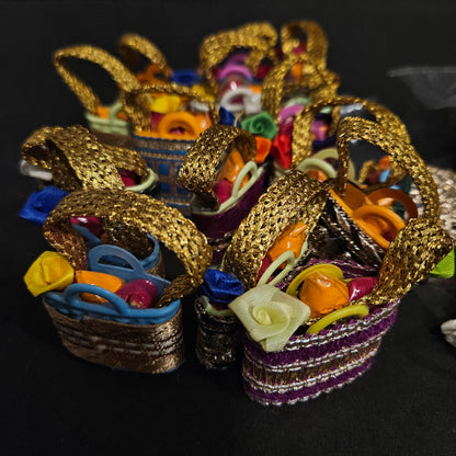 Haldi Kumkum Packets Return Gift in Golden Basket. All in one Gift for Women, Weddings, Pooja Functions