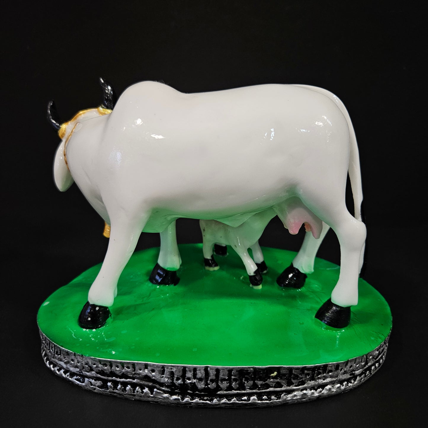 Cow & Calf Statue in Marble Dust, Cow Idol, Showpiece for Home Decor, Handmade Divine Cow, Mother Cow with Baby Calf, kamdhenu