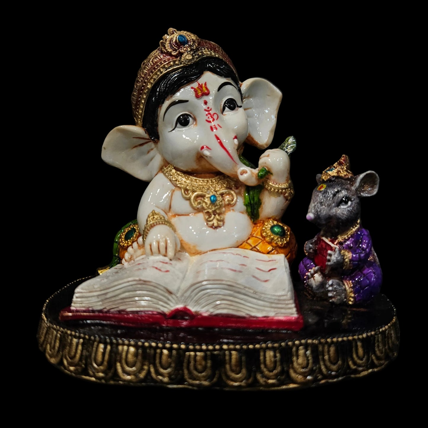 Handcrafted Resin Resting Lord Ganesha Idol Decorative Showpiece for Home Temple, Pooja Room, Office, Car Dashboard