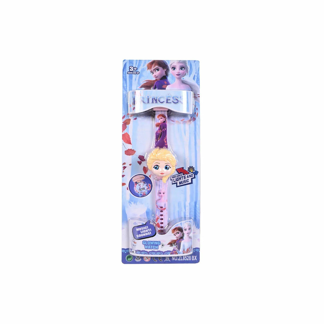 Princess Watches 3D Action Figure Face Based Toy Design Digital Glowing Watch with Disco Music and Blinking Lights for Kids.