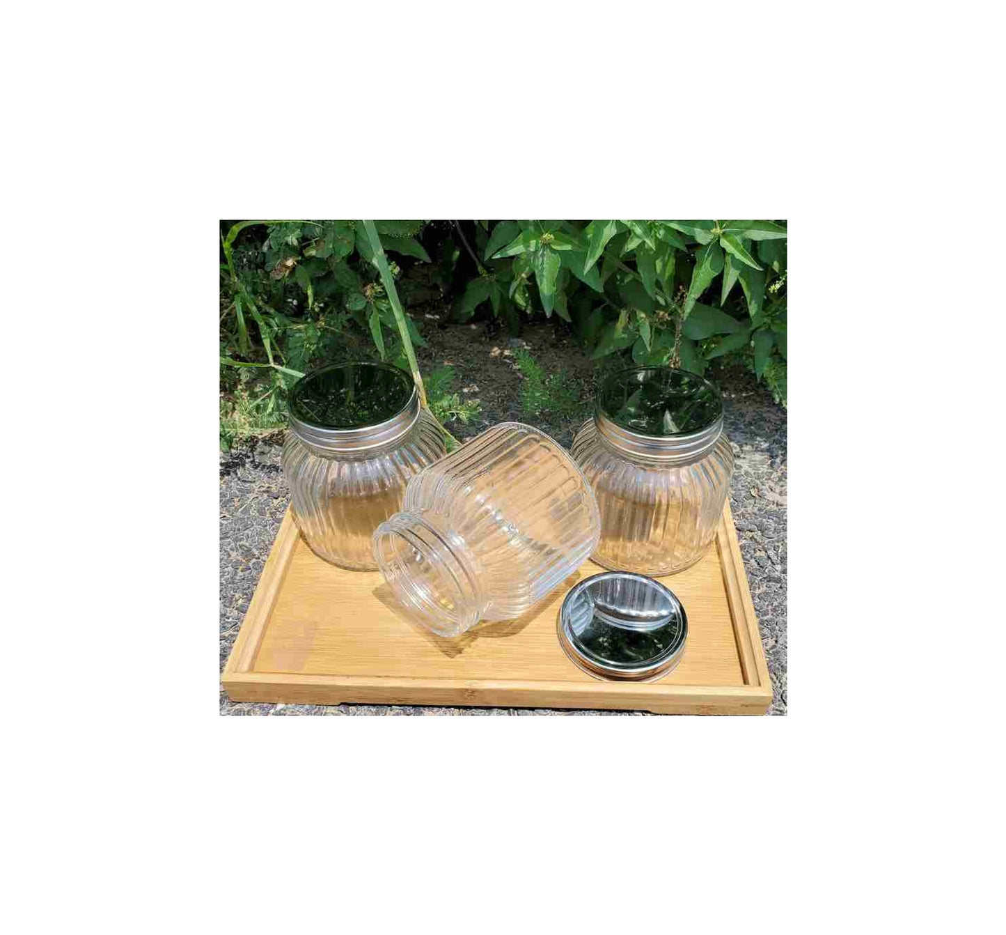 Pure Source India Glass Grocery Container Canister set 3 pieces glass Storage jar