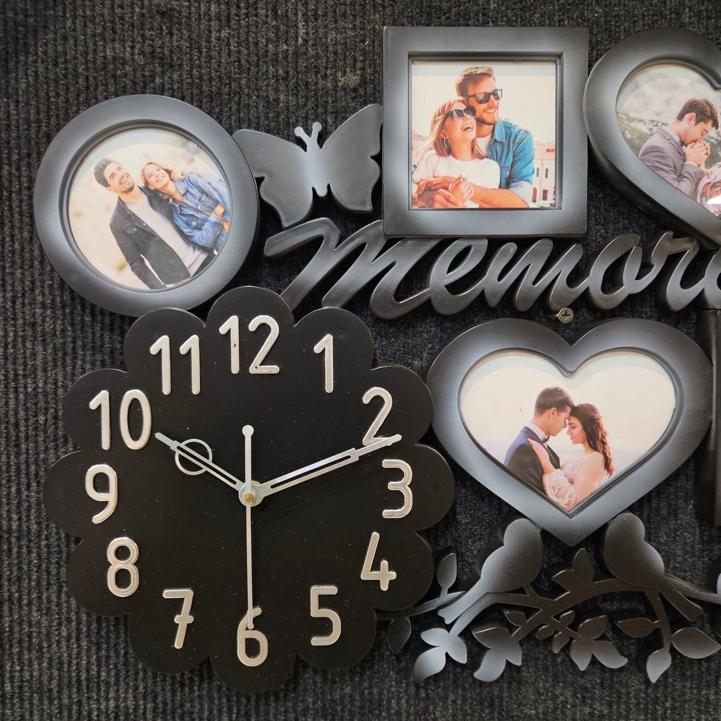 Designer Artistic Family Photo Frame and Collage Photo Frame with flower designer Wall Clock for Home Decoration