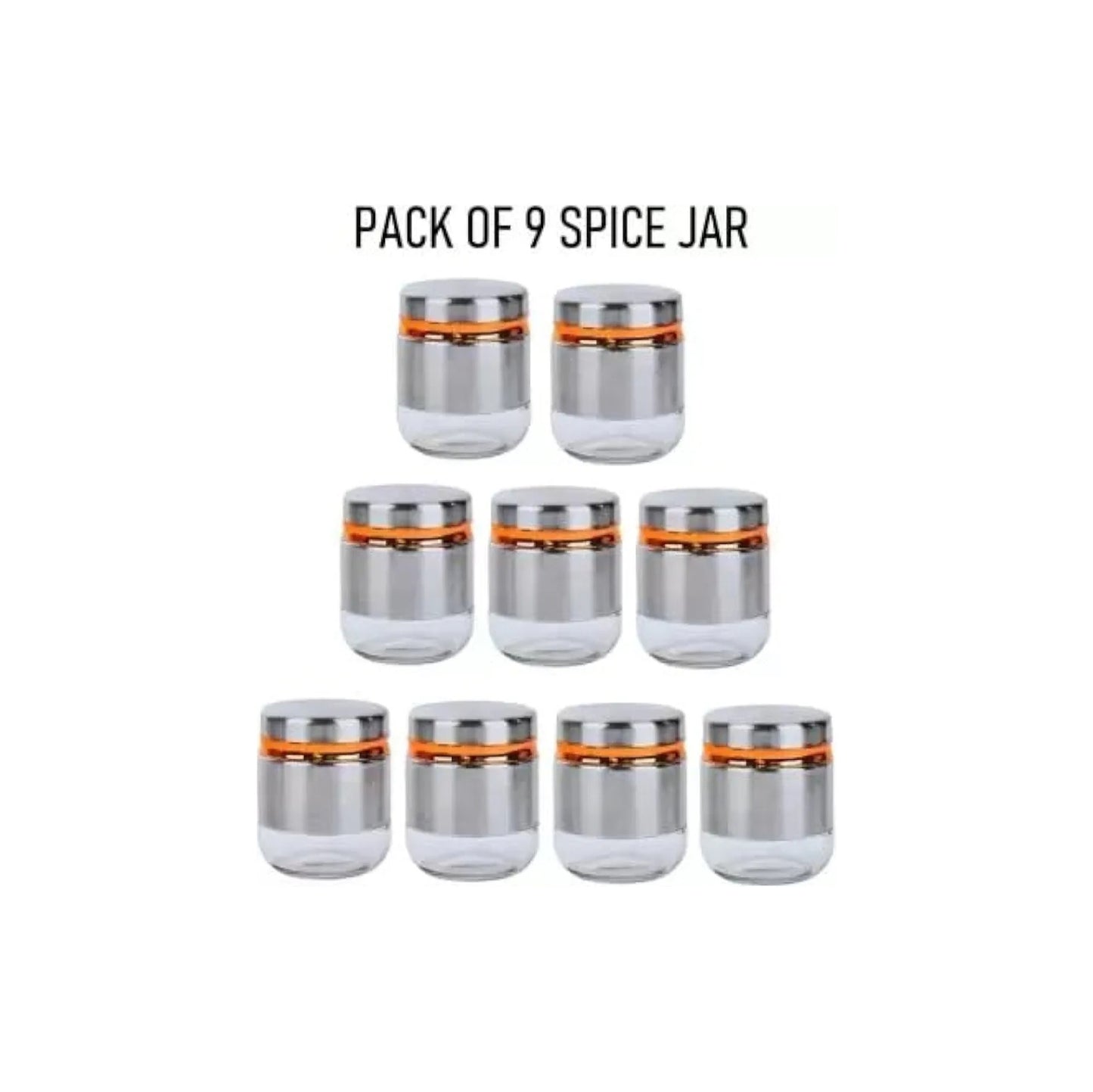 Spice Rack Holder Non-Slip Kitchen Cabinet Organizer with 9 Pc Airtight Glass Jars With Steel Cover