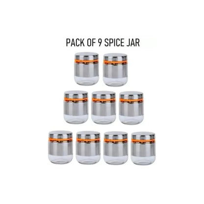 Spice Rack Holder Non-Slip Kitchen Cabinet Organizer with 9 Pc Airtight Glass Jars With Steel Cover