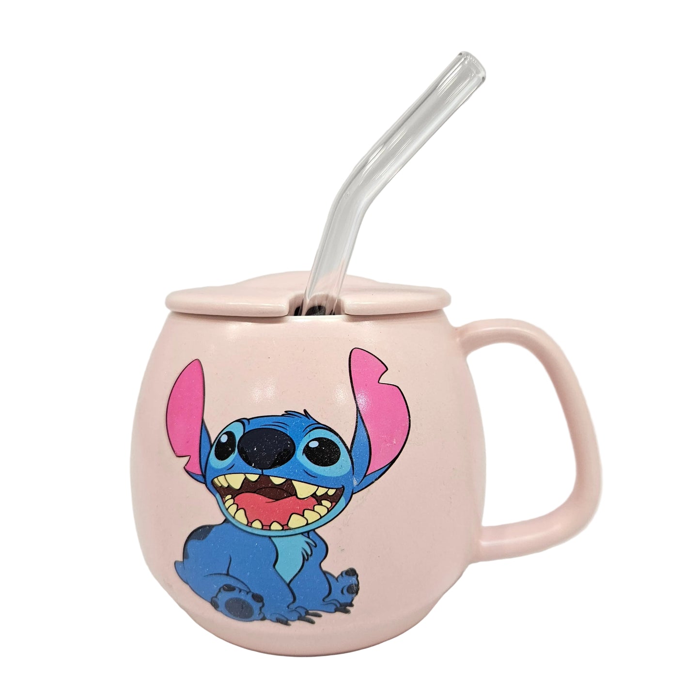 Stitch cartoon character printed Ceramic mug with lid & straw