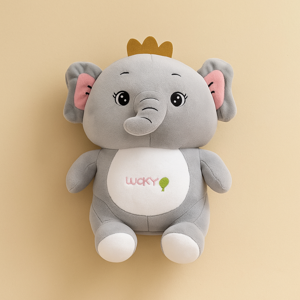 Soft Adorable Elephant Crown Doll Polyfill Washable Cuddly Soft Plush Toy - Helps to Learn Role Play - 100% Safe for Kids