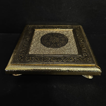 Golden Meenakari Wooden Pooja Chowki Pooja Bajot,Gift Article,Festival Dcor, Multi Purpose Item for Gifting Square Wooden Chowki