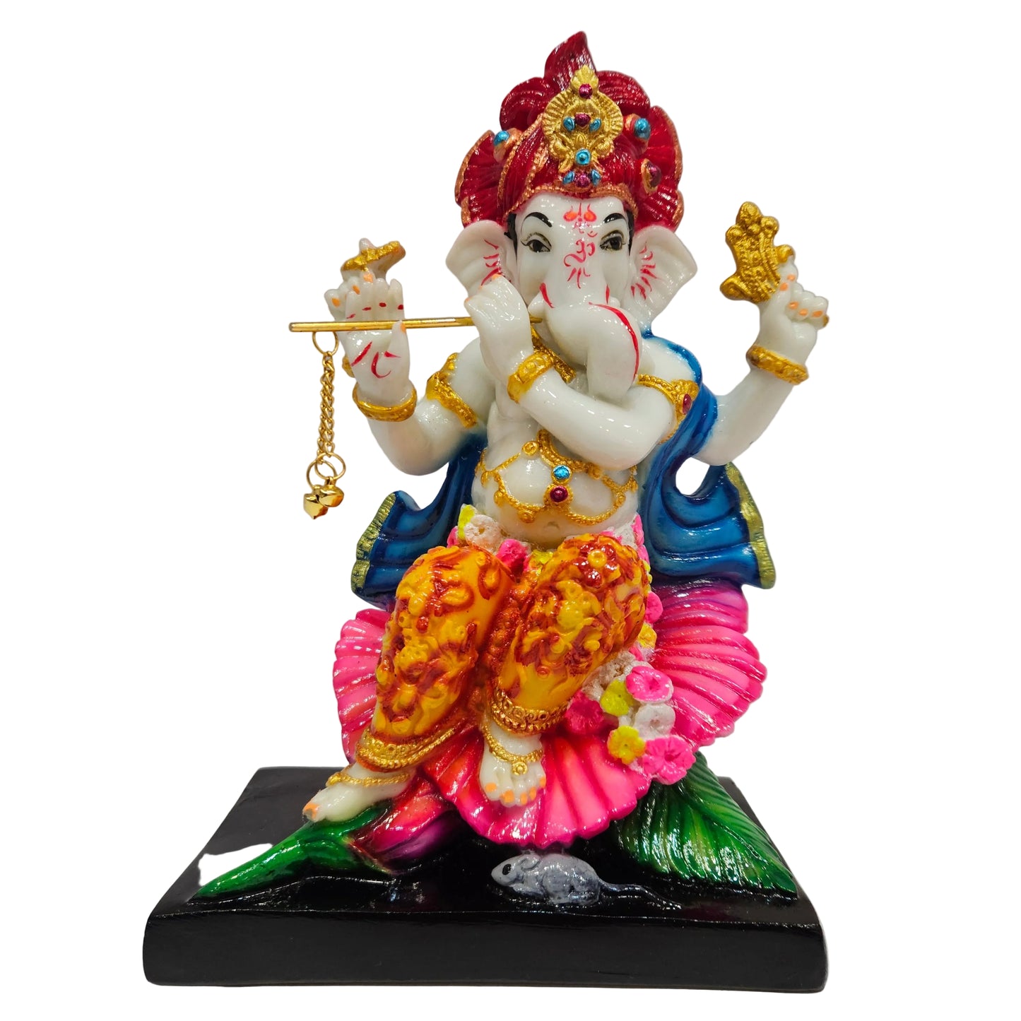 Marble Dust  Ganesh Idol for Pooja Space Ganesha Statue for Home Display Ganpati Idol Lord of Wealth and Joy Diwali Gifts Ganesh Ji Playing Flute Murti for Home Decor
