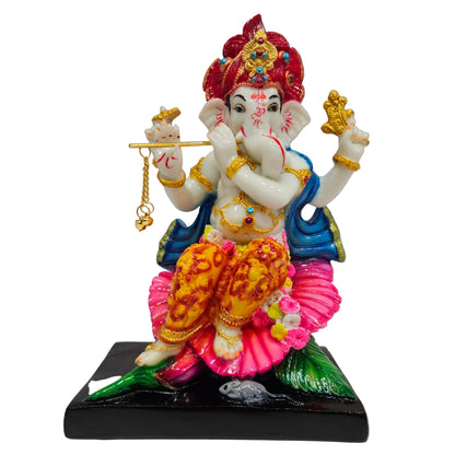 Marble Dust  Ganesh Idol for Pooja Space Ganesha Statue for Home Display Ganpati Idol Lord of Wealth and Joy Diwali Gifts Ganesh Ji Playing Flute Murti for Home Decor
