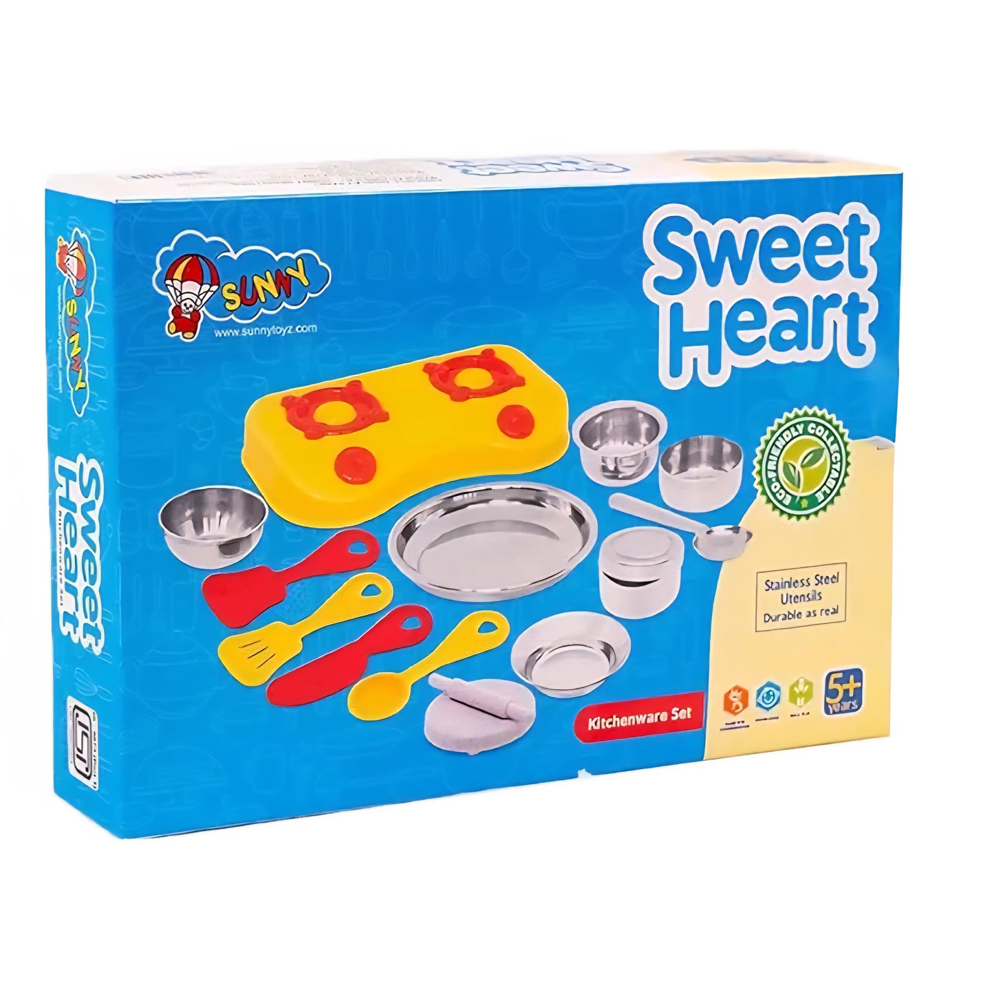 Little Fun Sweet Heart Kitchen Set 13 Pieces Steel & Plastic Combo Kitchen Fun Set for Kids