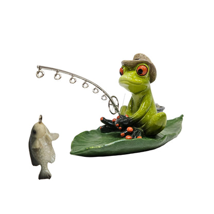 Comical fishing frog figurine is a hand-painted resin decoration suitable for garden or indoor use Showpiece Figurine