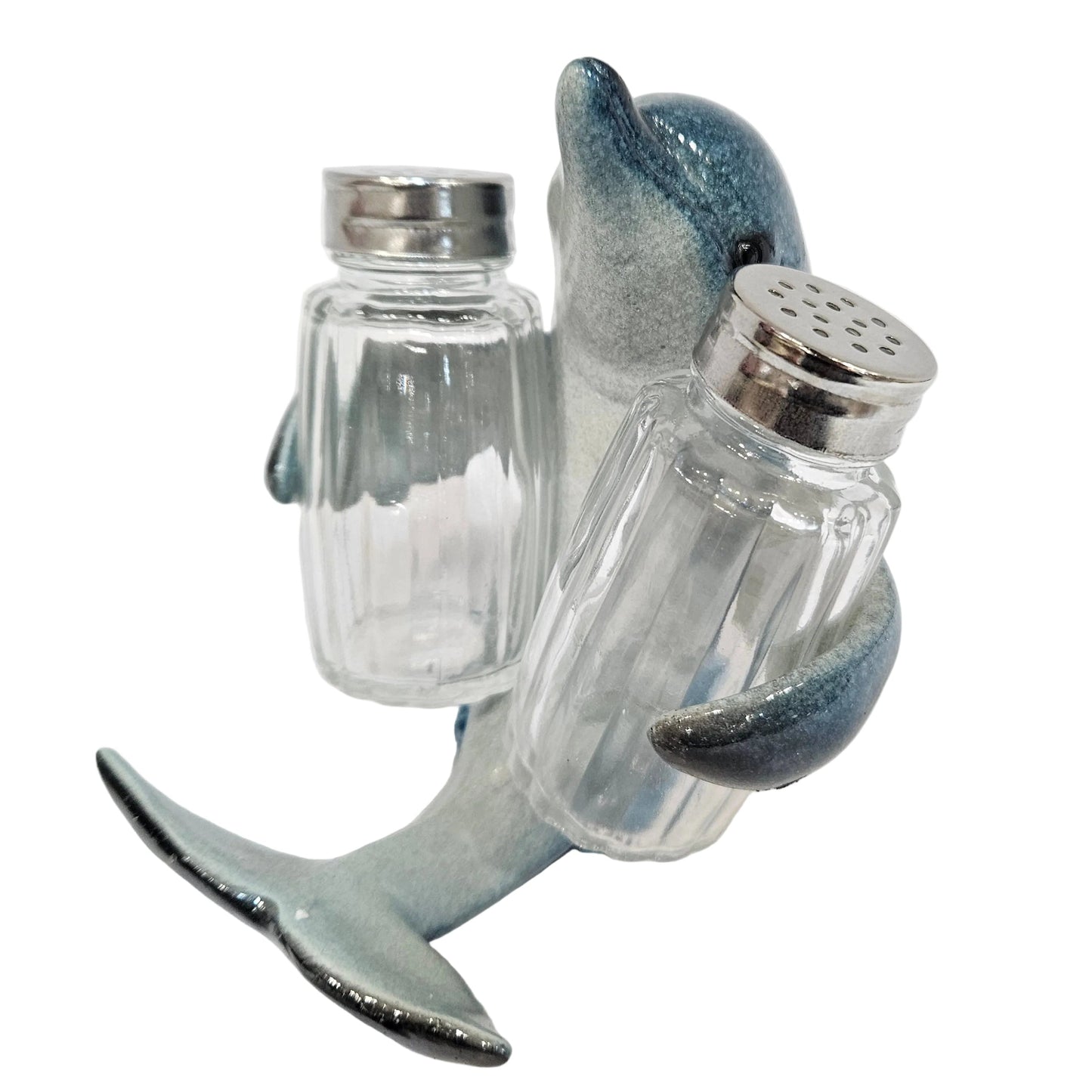 Nautical Ocean Marina Dolphin Rising Above Sea Waves Hugging Salt And Pepper Shakers Holder Figurine Stand For Coastal Beach Marine Wildlife Dolphin Showpiece Figurine